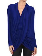 Romwe V Neck Wrap Blue T-shirt