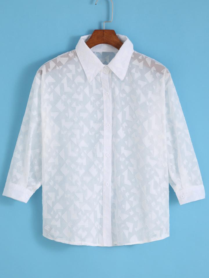 Romwe Lapel Graphic Jacquard Blouse