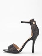 Romwe Black Faux Leather Ankle Strap Heeled Sandals