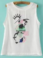 Romwe White Round Neck Floral Slim Tank Top