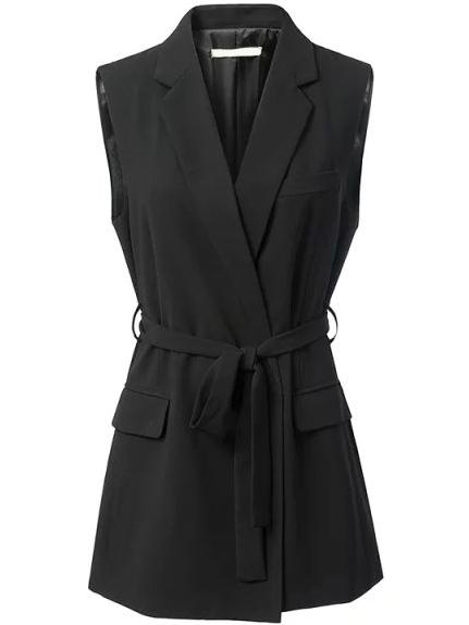 Romwe Lapel Pockets Belt Vest
