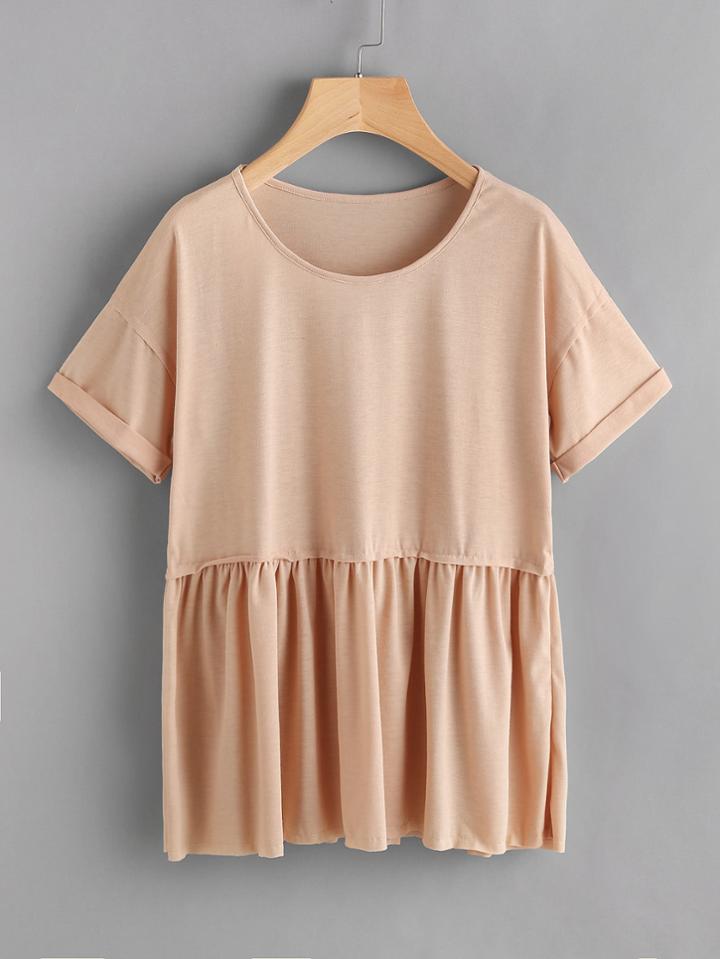 Romwe Rolled Sleeve Smock T-shirt