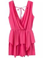 Romwe Deep V Neck Asymmetrical Chiffon Jumpsuit