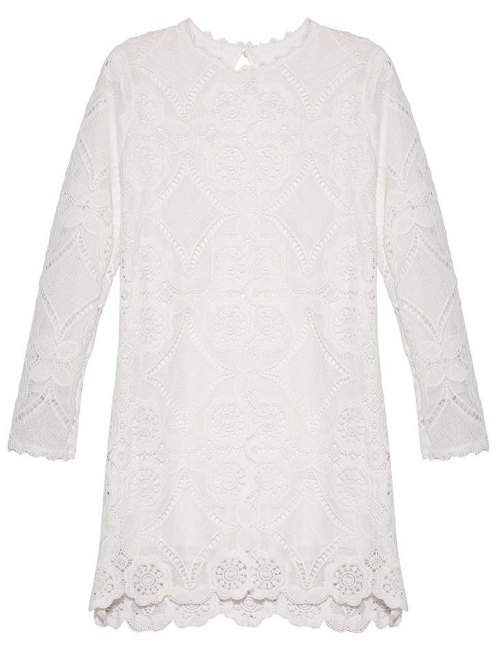 Romwe Hollow Embroidered Lace White Dress