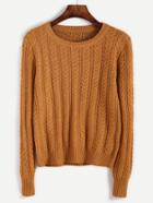 Romwe Yellow Cable Knit Fitted Sweater
