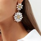 Romwe Rhinestone Detail Flower Shaped Drop Earrings 1pair