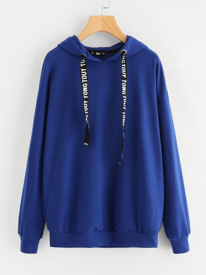 Romwe Drop Shoulder Printed Drawstring Hoodie