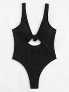 Romwe Knot Front Low Back Swimsuit