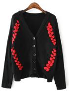 Romwe Black Raglan Sleeve Slit Hem Button Sweater Coat