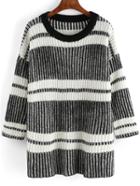 Romwe Striped Ribbed Loose Jumper