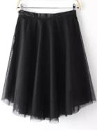 Romwe With Button Mesh Black Skirt