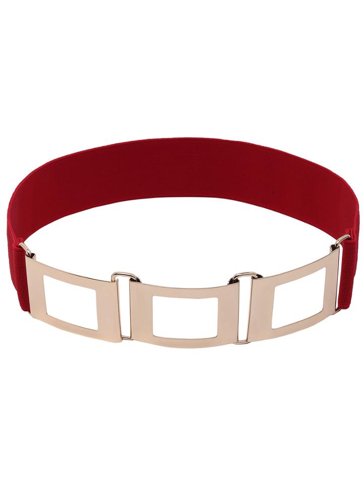 Romwe Polished Interlock Buckle Red Elastic Belt