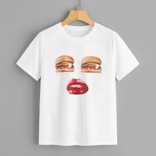 Romwe Hamburger And Lip Print Tee