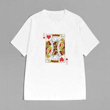 Romwe 1plus1 Guys Poker Card Print Tee