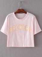 Romwe Pink Digital Eight Letters Print Casual T-shirt