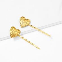 Romwe Heart Metal Hair Clip 2pcs