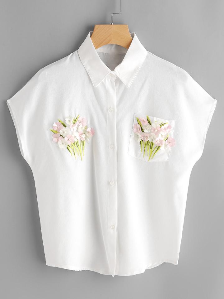 Romwe 3d Flower Embellished Shirt