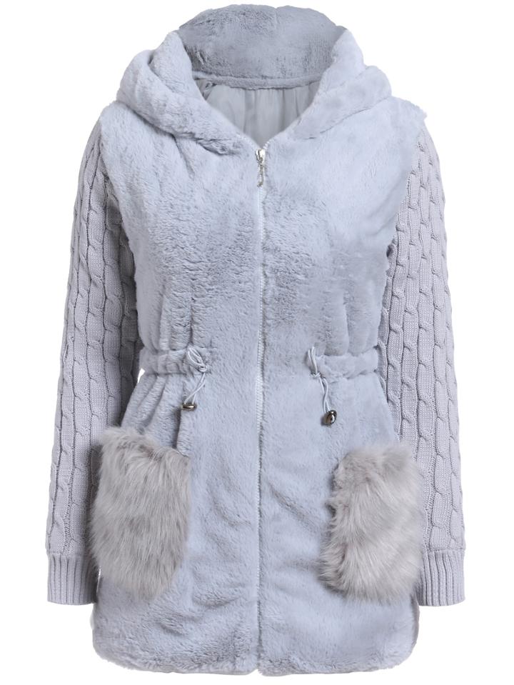 Romwe Hooded Zipper Drawstring Pockets Grey Coat
