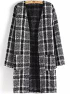 Romwe Plaid Pockets Black And Grey Coat