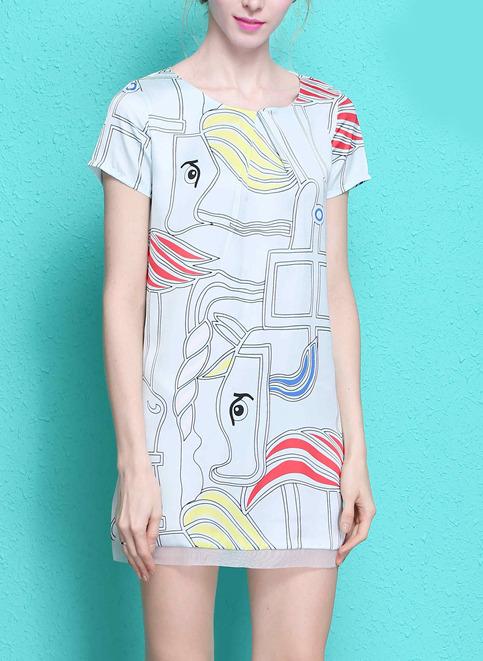 Romwe With Mesh Hem Geometric Print Shift Dress