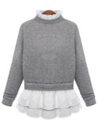 Romwe Ruffle Collar Dropped Shoulder Seam Grey Blouse