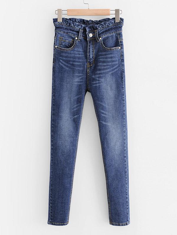 Romwe Frill Waist Skinny Jeans