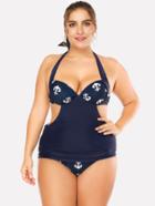 Romwe Anchor Print Cut Out Two Piece Swimwear