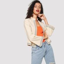Romwe Open Front Geo Print Coat