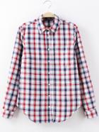 Romwe Red Pocket Buttons Front Plaids Blouse