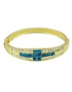 Romwe Popular Style Gold Plated Blue Gemstone Cross Printed Bracelet Bangle