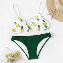 Romwe Random Pineapple Print Lattice Mix & Match Bikini