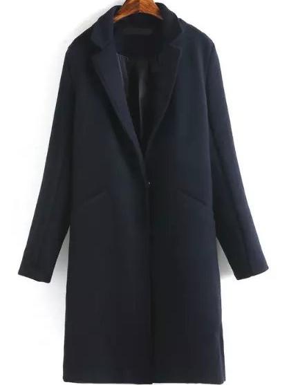 Romwe Lapel Single Button Pockets Long Coat