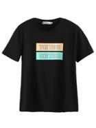 Romwe Black Contrast Letter Print T-shirt