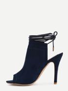 Romwe Peep Toe Lace-up Slingback Pumps - Dark Blue