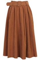Romwe Pleated Belted High Waist Skirt