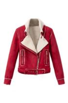 Romwe Zippered Red Short Style Coat