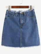 Romwe Raw Waist & Hem Blue Denim Skirt
