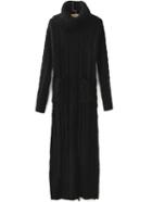 Romwe Turtleneck Long Sleeve Cable Knit Black Sweater Dress