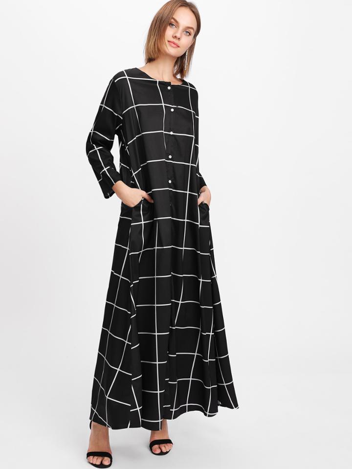 Romwe Checked Long Shirt Dress