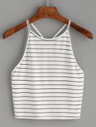 Romwe Striped Y Back Cami Top
