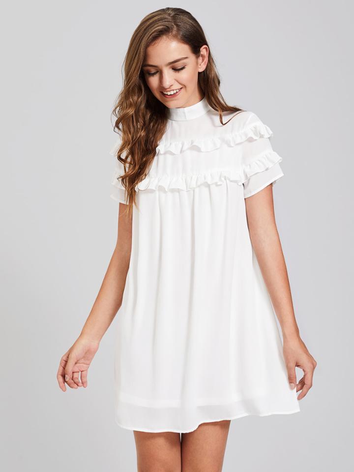 Romwe Band Collar Frill Detail Dress