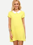 Romwe Yellow Peter Pan Collar Short Sleeve Shift Dress