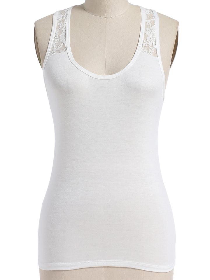 Romwe Lace Paneled White Tank Top