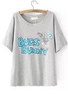 Romwe Rabbit Parachuting Print Grey T-shirt