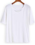 Romwe Round Neck Cut Out White T-shirt