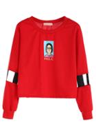 Romwe Red Printed Cut Out Sleeve T-shirt