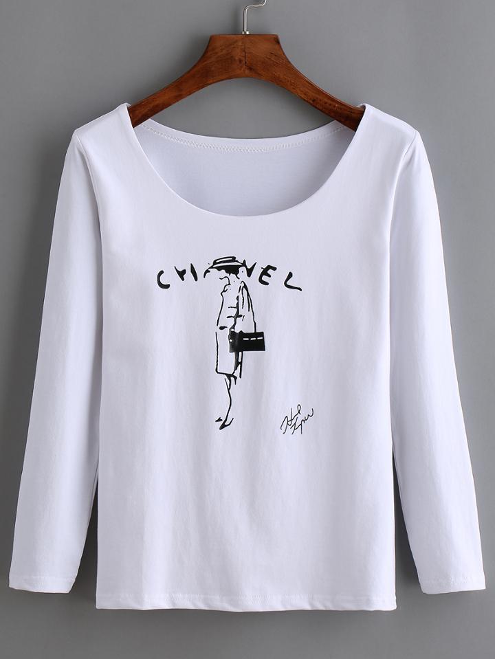 Romwe Graffiti Print White T-shirt