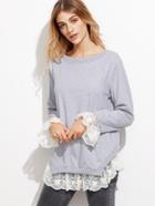 Romwe Heather Grey Lace Trim Bow Back Sweatshirt