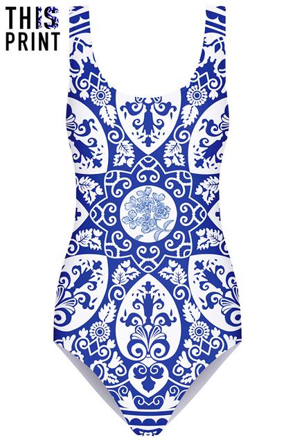 Romwe This Is Print Ceramic Print Swimsuit