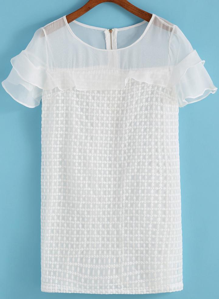 Romwe With Organza Embroidered Back Zipper Dress